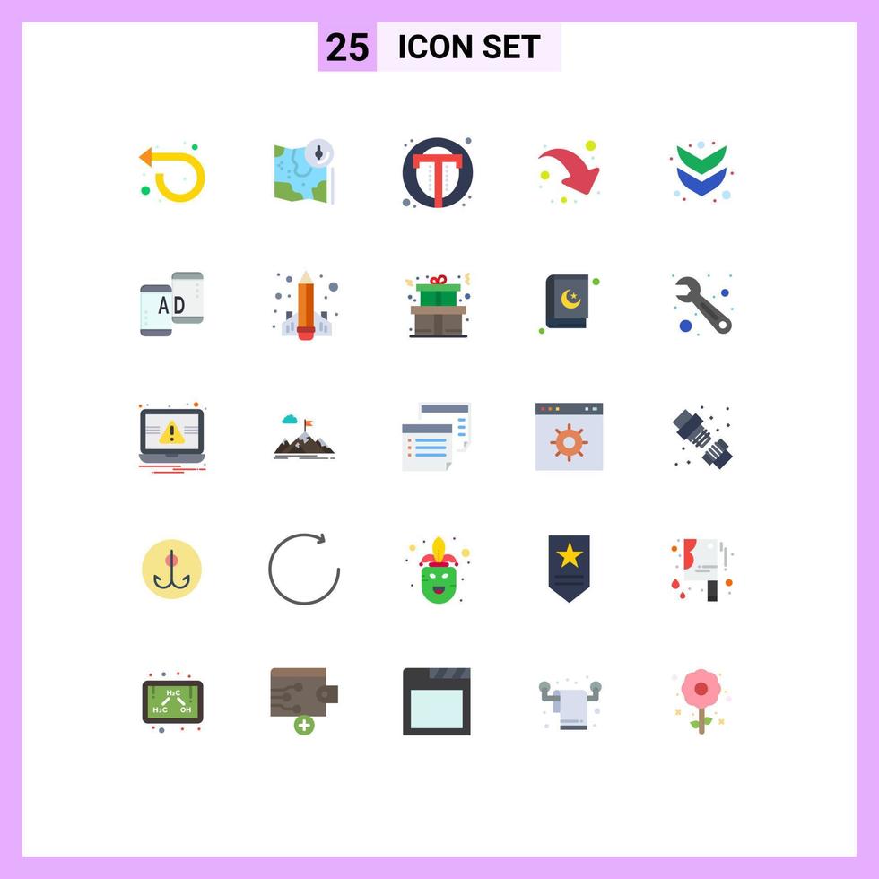 25 Universal Flat Color Signs Symbols of arrow share location arrow user Editable Vector Design Elements