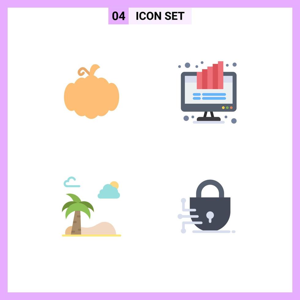 Pack of 4 creative Flat Icons of cucurbit beach canada computer tree Editable Vector Design Elements