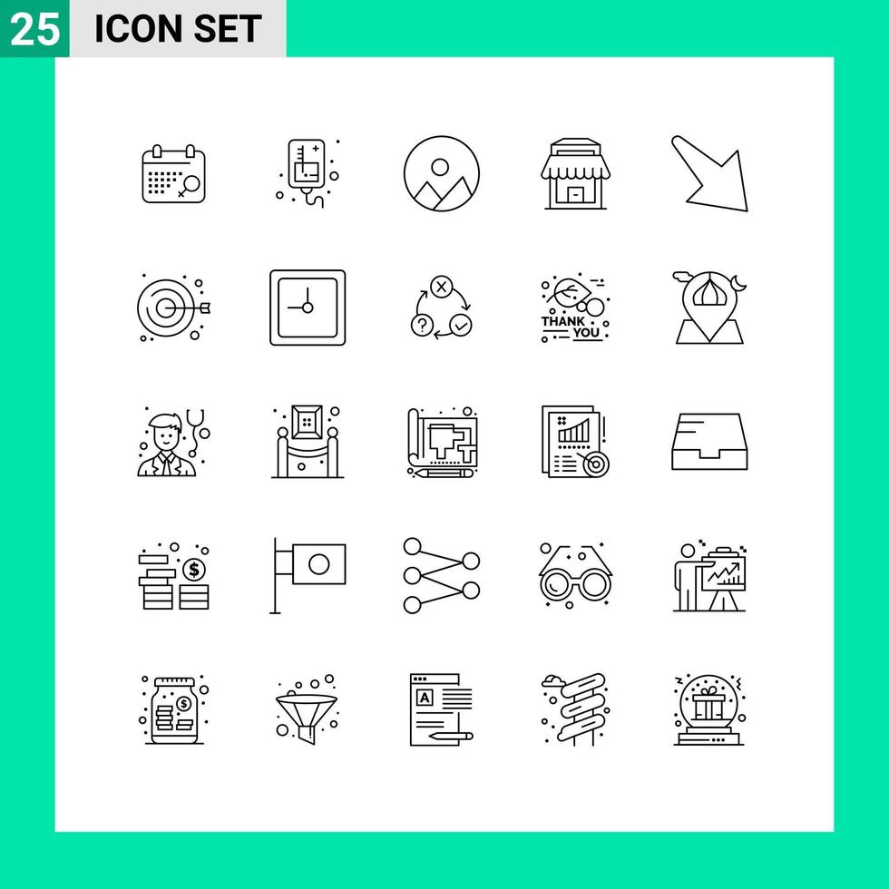 Universal Icon Symbols Group of 25 Modern Lines of embroidery right nature down shop Editable Vector Design Elements