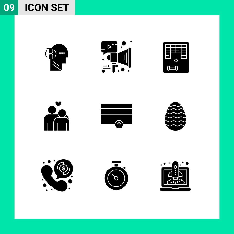 9 Universal Solid Glyph Signs Symbols of money heart arkanoid marriage couple Editable Vector Design Elements