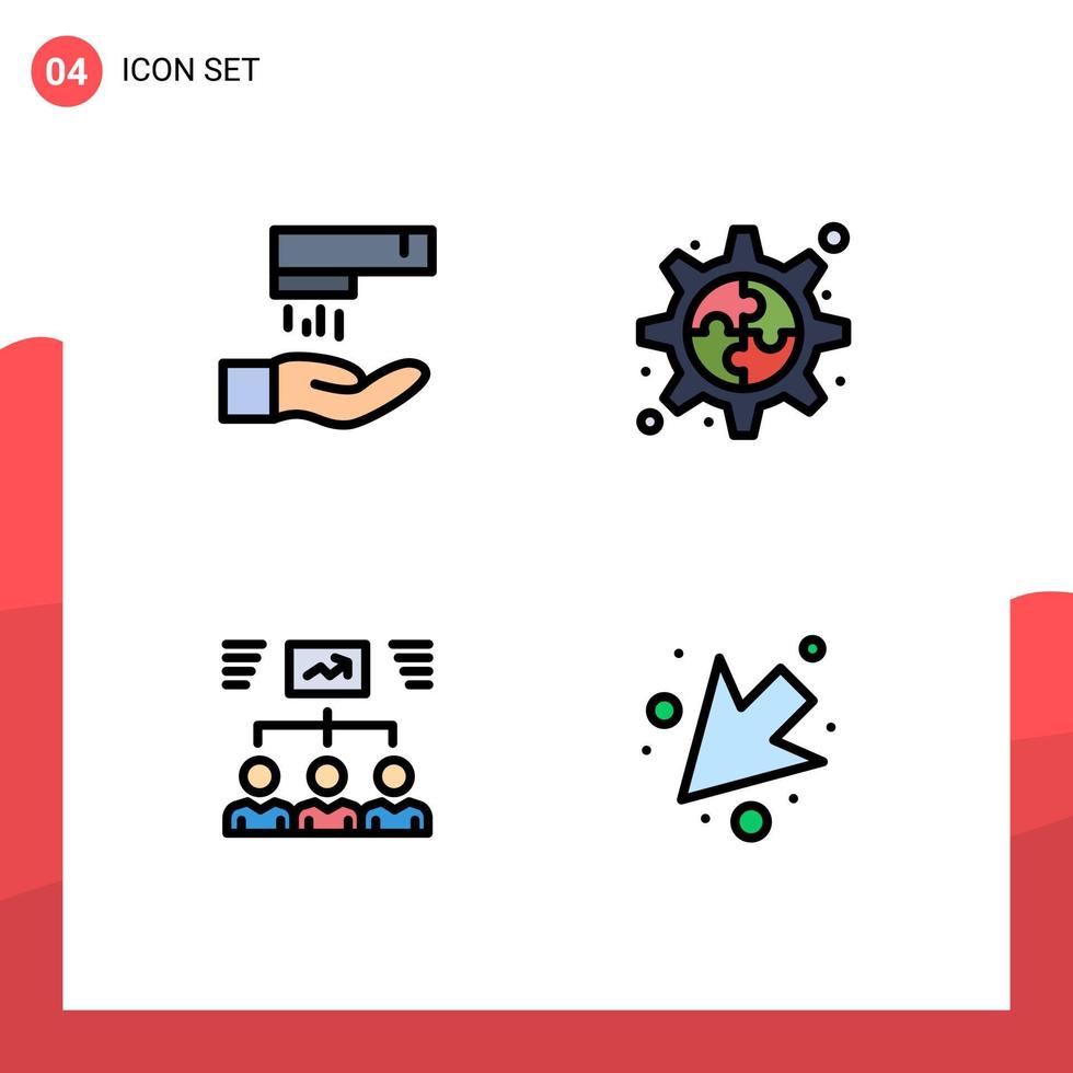 4 interfaz de usuario paquete de color plano de línea de relleno de signos y símbolos modernos de la tarea de lavado de manos equipo creativo flecha elementos de diseño vectorial editables vector
