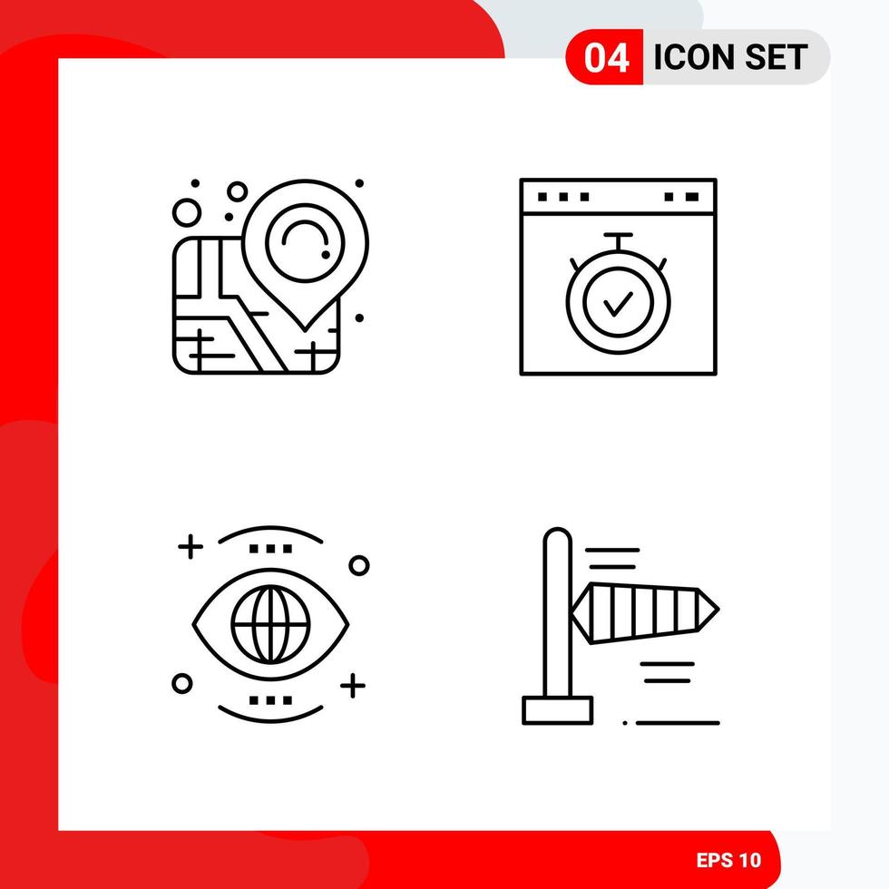 Creative Set of 4 Universal Outline Icons isolated on White Background vector