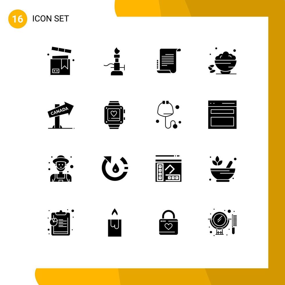 16 User Interface Solid Glyph Pack of modern Signs and Symbols of fast date science dish scenario Editable Vector Design Elements