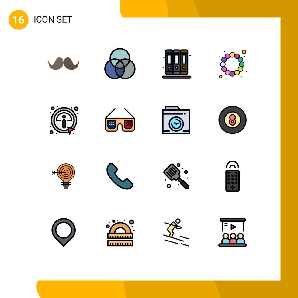 Flat Color Filled Line Pack of 16 Universal Symbols of information details books click carnival Editable Creative Vector Design Elements