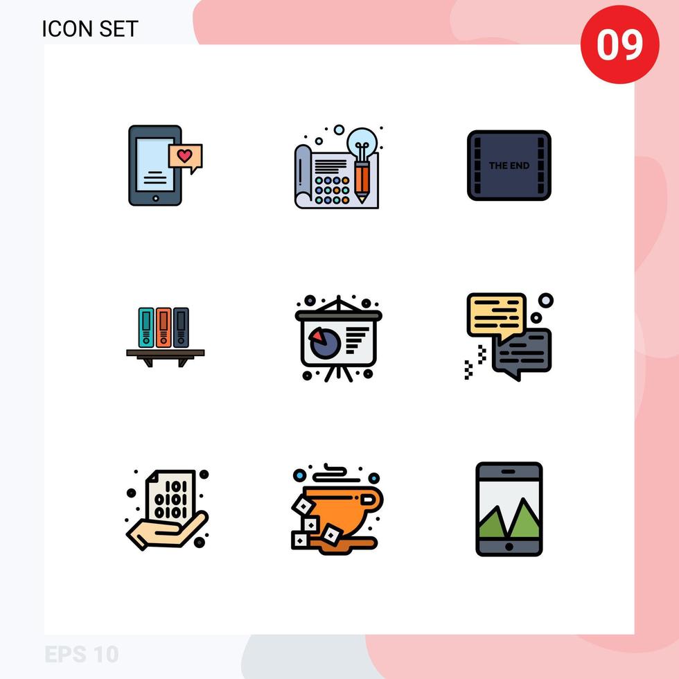 Filledline Flat Color Pack of 9 Universal Symbols of documents data thinking archive scene Editable Vector Design Elements