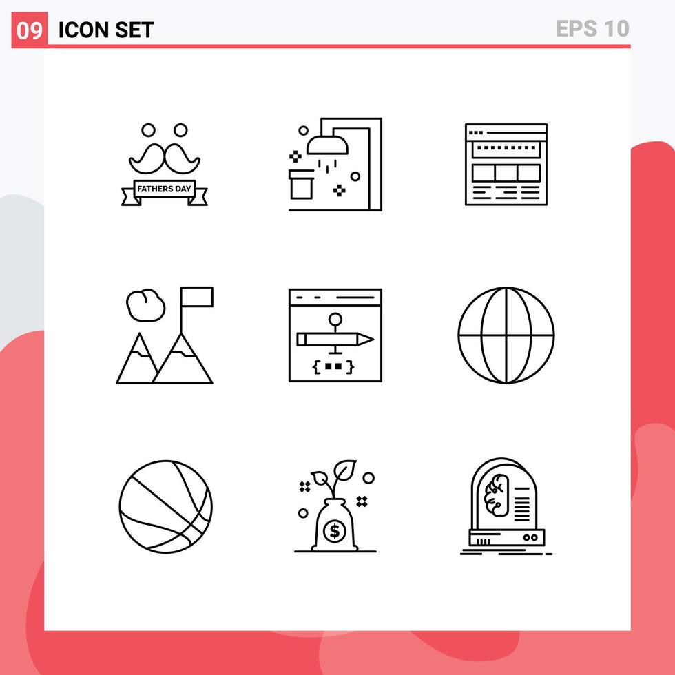 Outline Pack of 9 Universal Symbols of mountains business website webpage page Editable Vector Design Elements