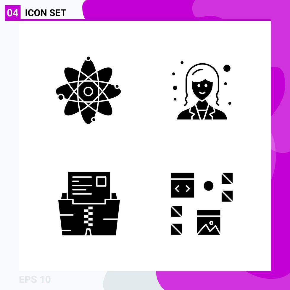 Solid Icon set Pack of 4 Glyph Icons isolated on White Background for Web Print and Mobile vector
