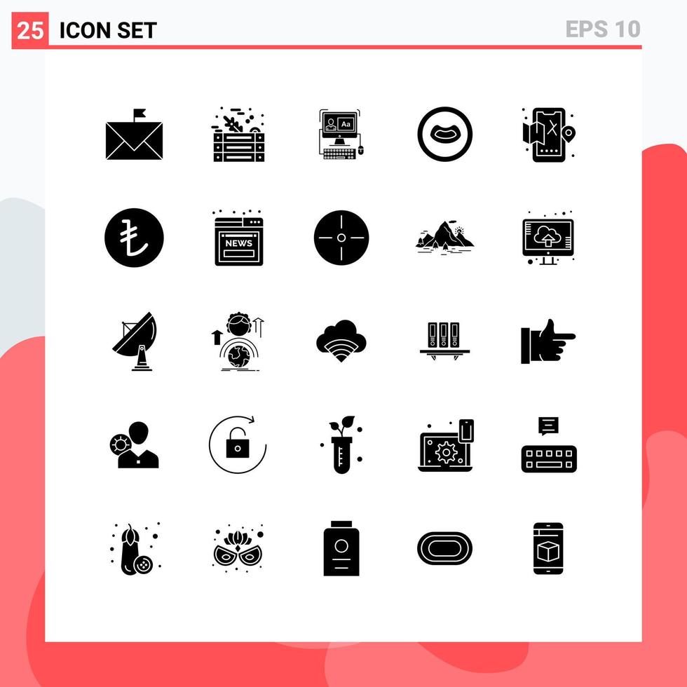 Set of 25 Modern UI Icons Symbols Signs for city mouth food lips editing Editable Vector Design Elements