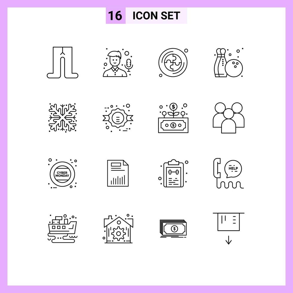 Set of 16 Modern UI Icons Symbols Signs for black friday snowflake education snow hobby Editable Vector Design Elements