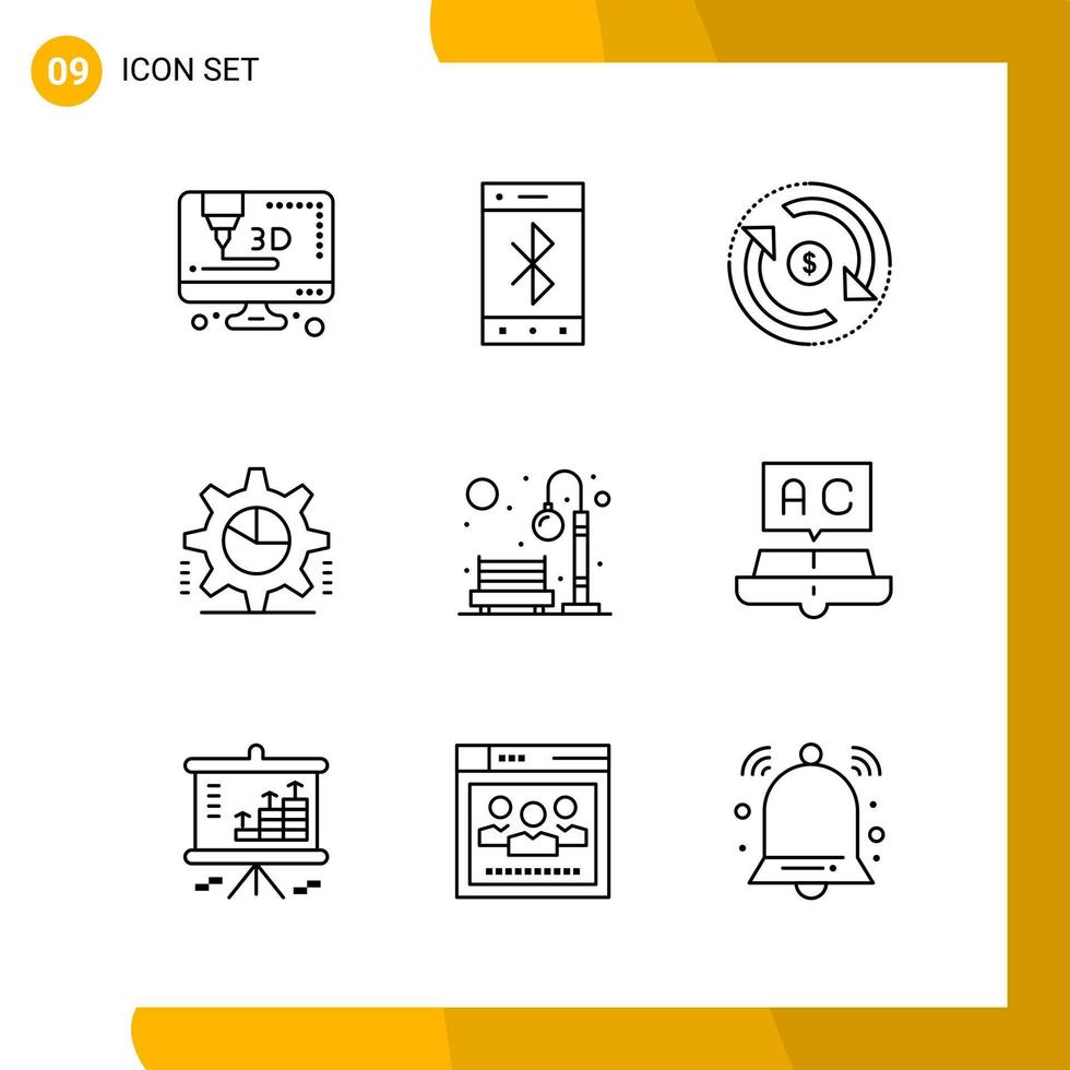 9 Icon Set Line Style Icon Pack Outline Symbols isolated on White Backgound for Responsive Website Designing vector