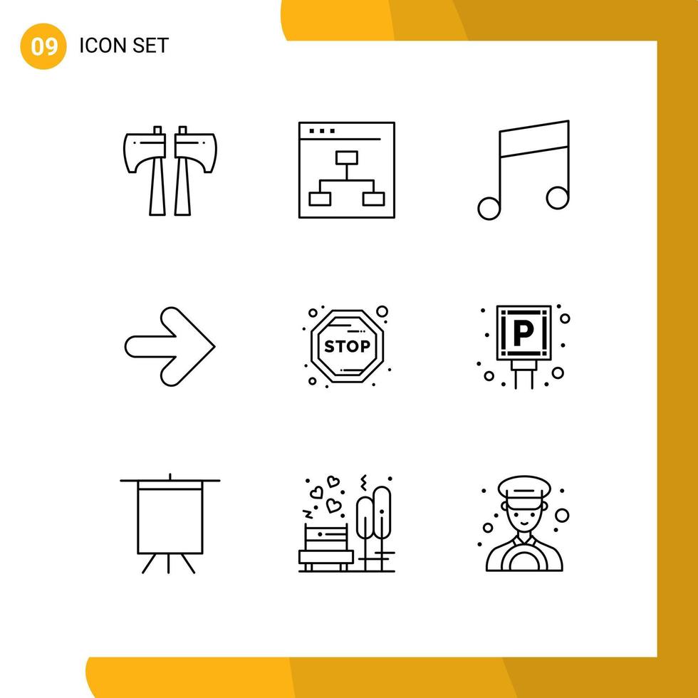 Set of 9 Vector Outlines on Grid for stop board key right forward Editable Vector Design Elements