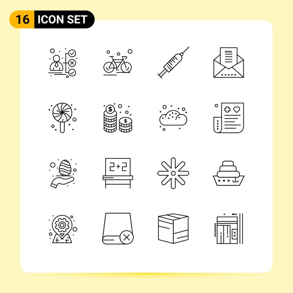 Set of 16 Commercial Outlines pack for newsletter email document race email needle Editable Vector Design Elements