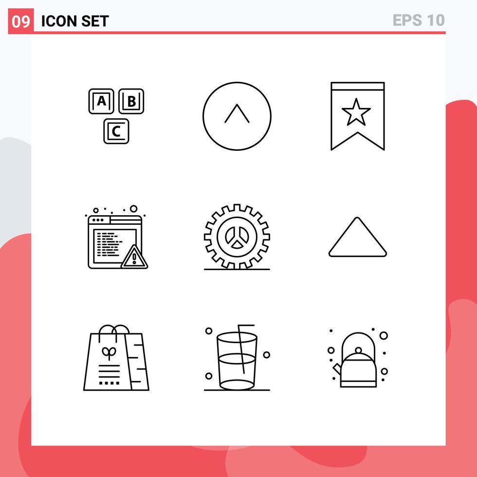 Set of 9 Commercial Outlines pack for settings options badge error alert Editable Vector Design Elements