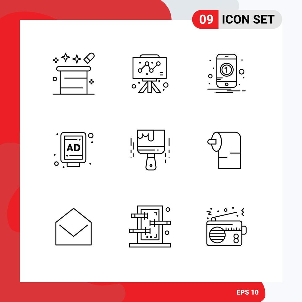 Set of 9 Modern UI Icons Symbols Signs for brush street graph billboard mobile Editable Vector Design Elements