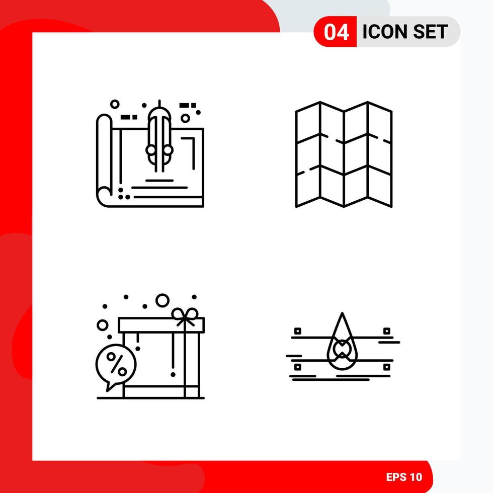 Creative Set of 4 Universal Outline Icons isolated on White Background vector