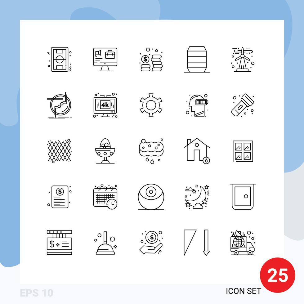 Group of 25 Lines Signs and Symbols for green energy food job fast food beverages Editable Vector Design Elements