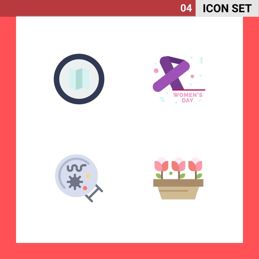 4 User Interface Flat Icon Pack of modern Signs and Symbols of holiday magnifier awareness day flower Editable Vector Design Elements