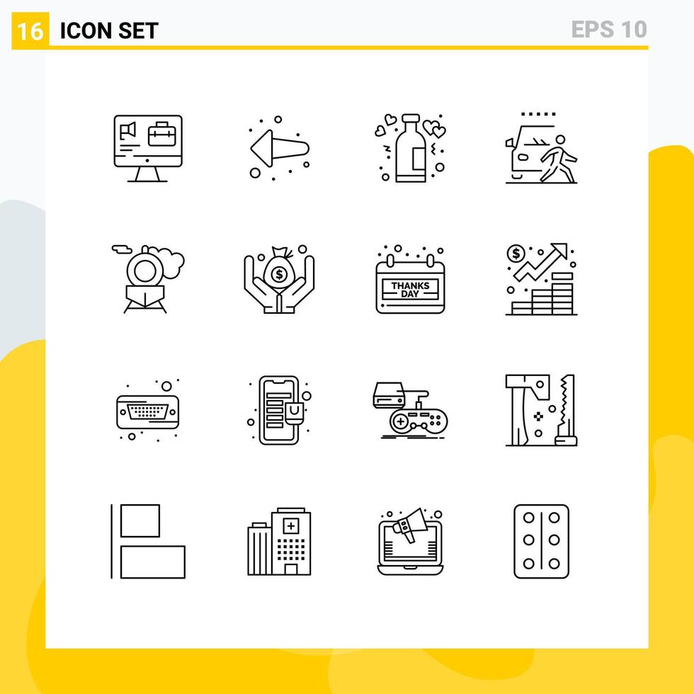 Set of 16 Commercial Outlines pack for retro pedestrian lifestyle danger and Editable Vector Design Elements