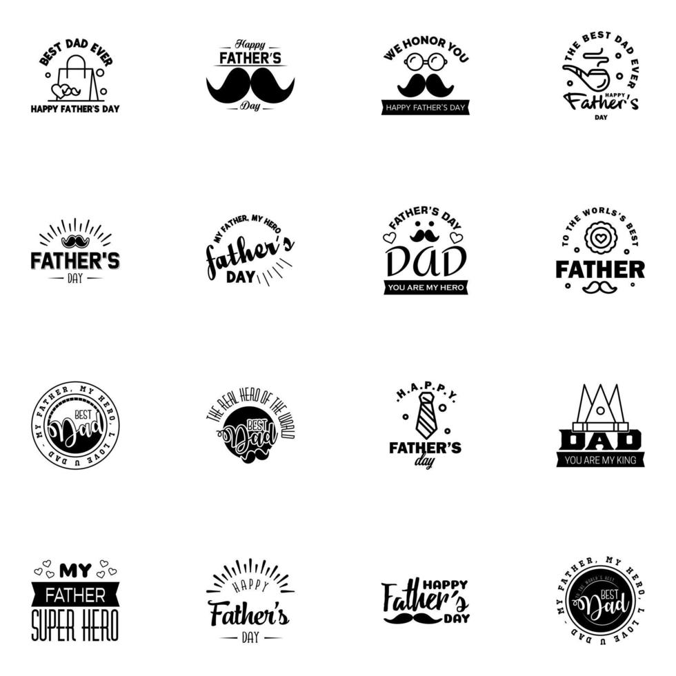 feliz día del padre saludo mano letras insignias 16 negro error tipográfico aislado en blanco plantilla de diseño de tipografía para cartel banner tarjeta de regalo camiseta impresión etiqueta pegatina retro estilo vintage vector i