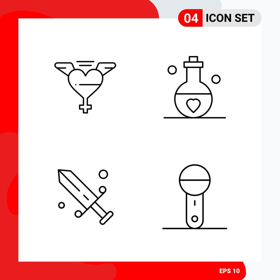 Creative Set of 4 Universal Outline Icons isolated on White Background vector