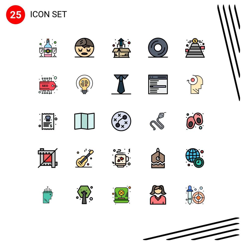 User Interface Pack of 25 Basic Filled line Flat Colors of goal finance grow disk cd Editable Vector Design Elements