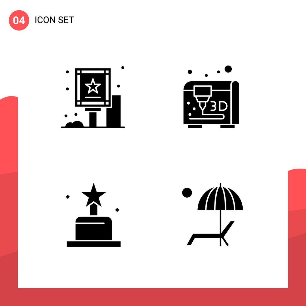 Pack of 4 Universal Glyph Icons for Print Media on White Background vector