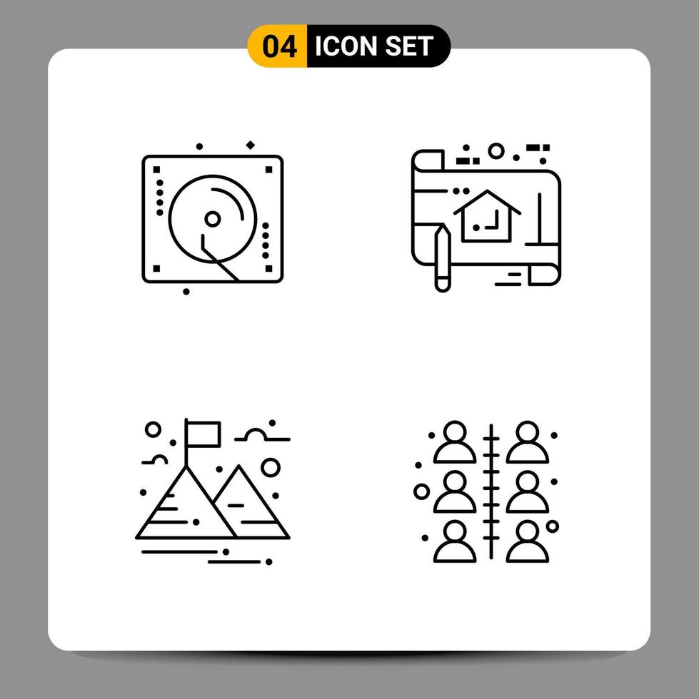 4 Black Icon Pack Outline Symbols Signs for Responsive designs on white background 4 Icons Set vector