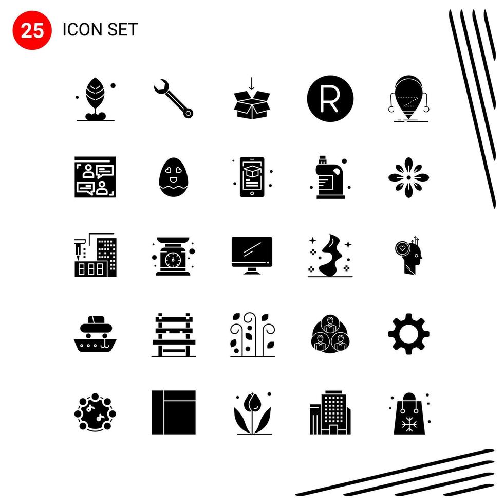 colección de 25 iconos vectoriales en estilo sólido símbolos de glifo perfecto de píxeles para web y signos de iconos sólidos móviles sobre fondo blanco 25 iconos vector