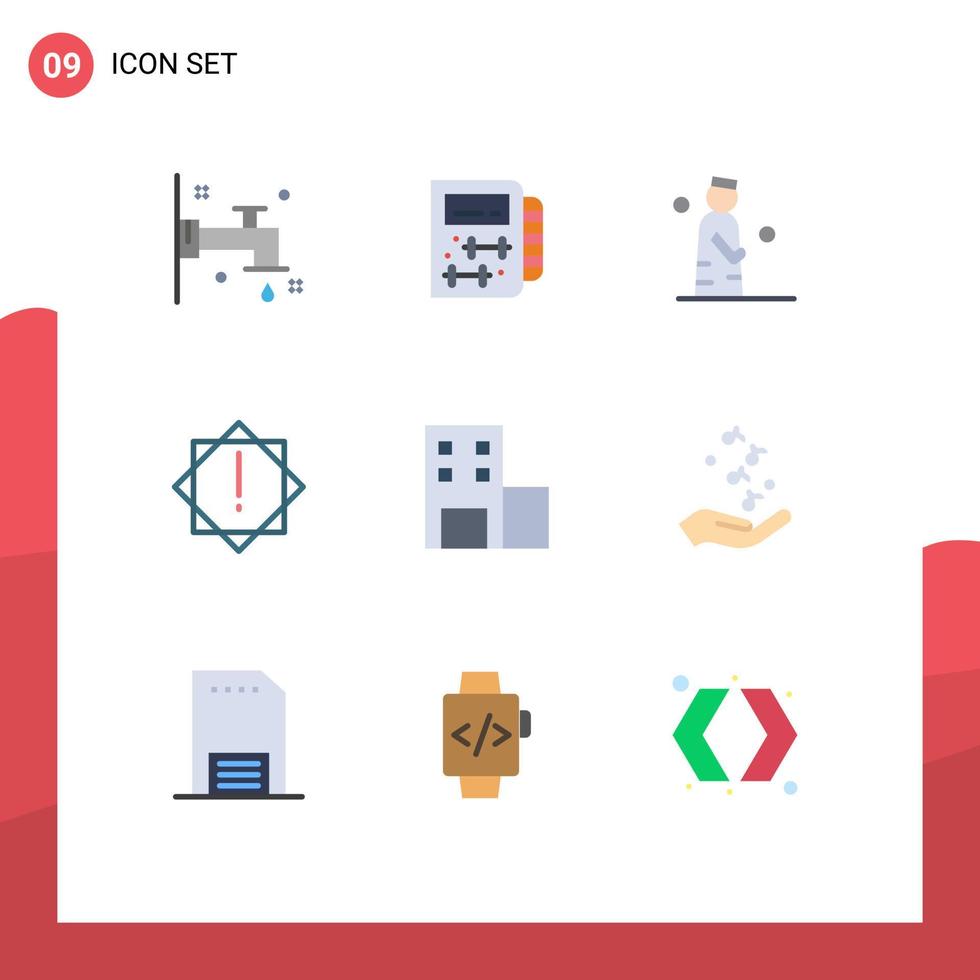 Set of 9 Vector Flat Colors on Grid for university education man warning alert Editable Vector Design Elements