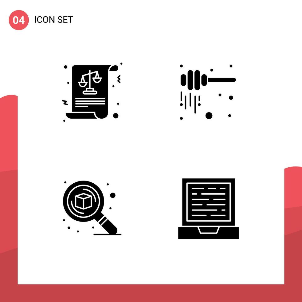 Set of 4 Vector Solid Glyphs on Grid for balance detail laws honey dipper thinking Editable Vector Design Elements