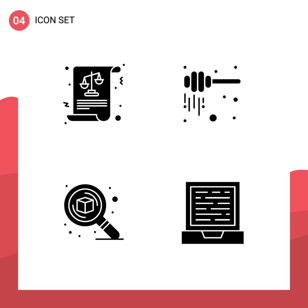 conjunto de 4 glifos sólidos vectoriales en la cuadrícula para las leyes de detalle del equilibrio, el pensamiento del cucharón de miel, los elementos de diseño vectorial editables vector