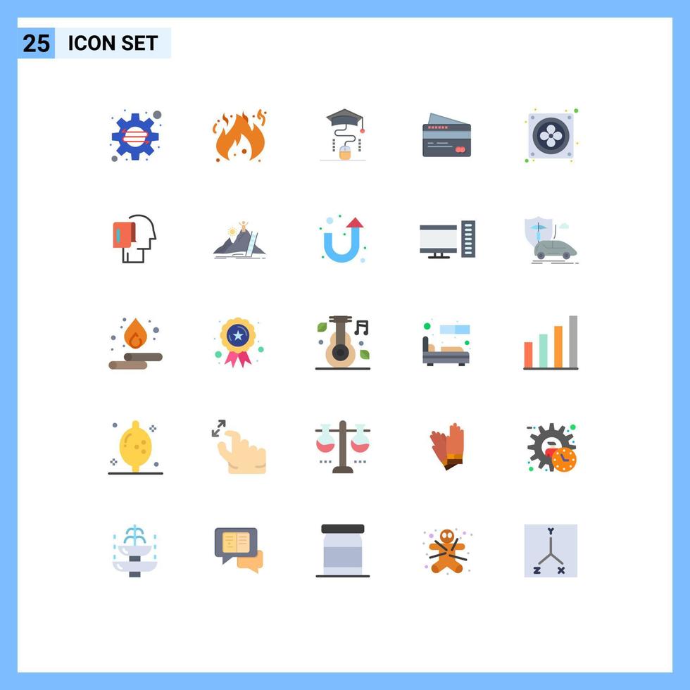 Group of 25 Flat Colors Signs and Symbols for hardware computer graduation pay credit Editable Vector Design Elements