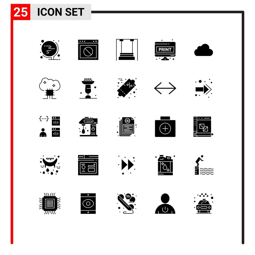 Universal Icon Symbols Group of 25 Modern Solid Glyphs of print doc website computer sheet kids Editable Vector Design Elements