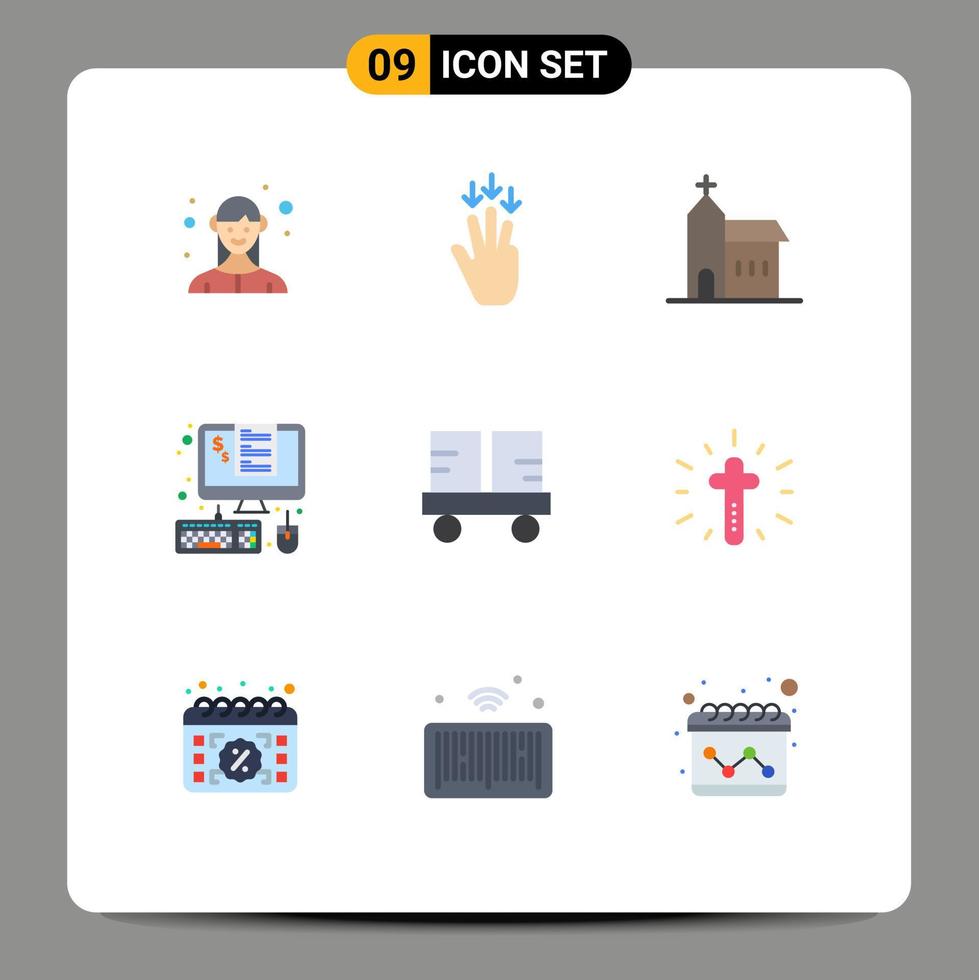 Flat Color Pack of 9 Universal Symbols of taxes management building invoice monastery Editable Vector Design Elements