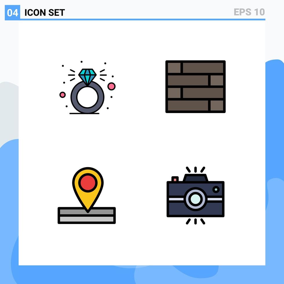 Universal Icon Symbols Group of 4 Modern Filledline Flat Colors of diamond antique camera lock pad map photography Editable Vector Design Elements