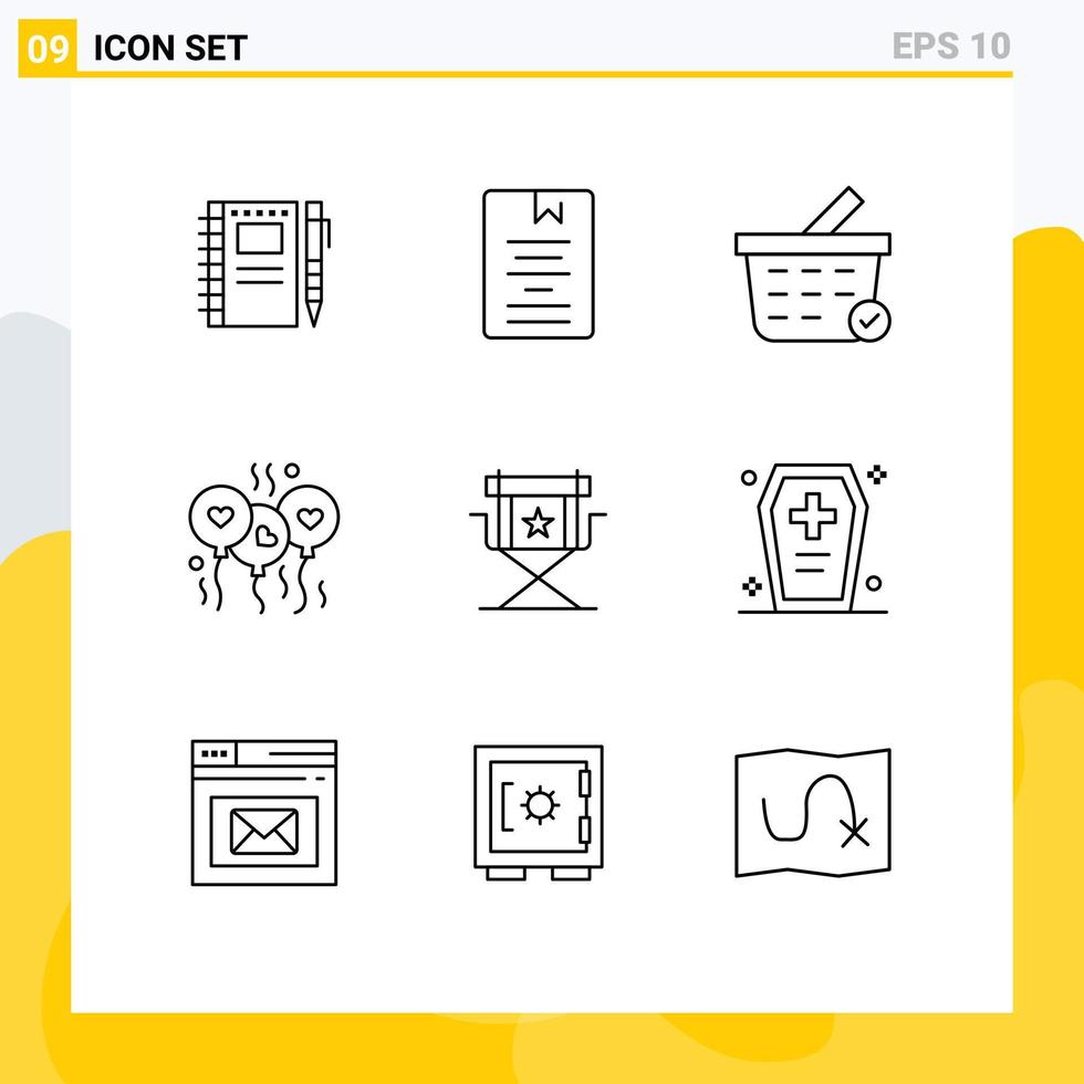 Modern Set of 9 Outlines and symbols such as chair heart knowledge love shopping cart Editable Vector Design Elements