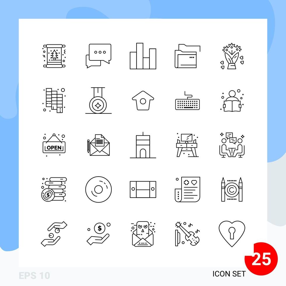 Modern Pack of 25 Icons Line Outline Symbols isolated on White Backgound for Website designing vector