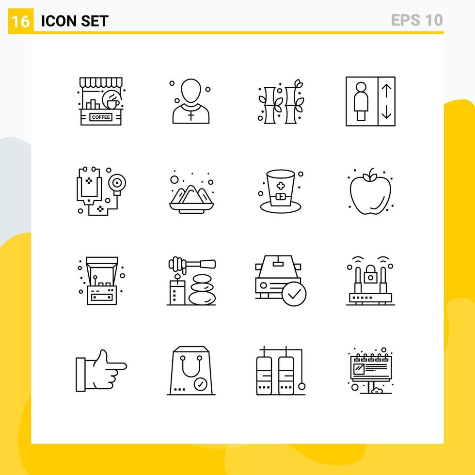 Modern Set of 16 Outlines Pictograph of doctor group man elevator chinese Editable Vector Design Elements