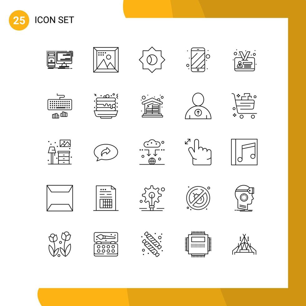 25 Universal Line Signs Symbols of employee phone picture mobile ui Editable Vector Design Elements