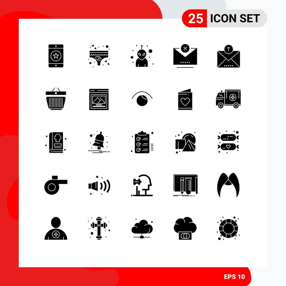 Editable Vector Line Pack of 25 Simple Solid Glyphs of email email romance close block Editable Vector Design Elements