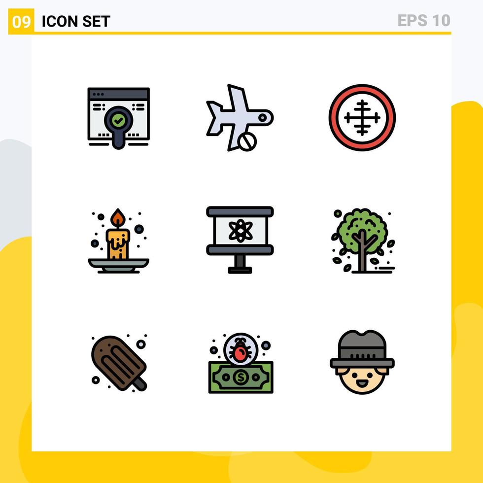 9 Universal Filledline Flat Color Signs Symbols of festival candle transportation autumn soldier Editable Vector Design Elements