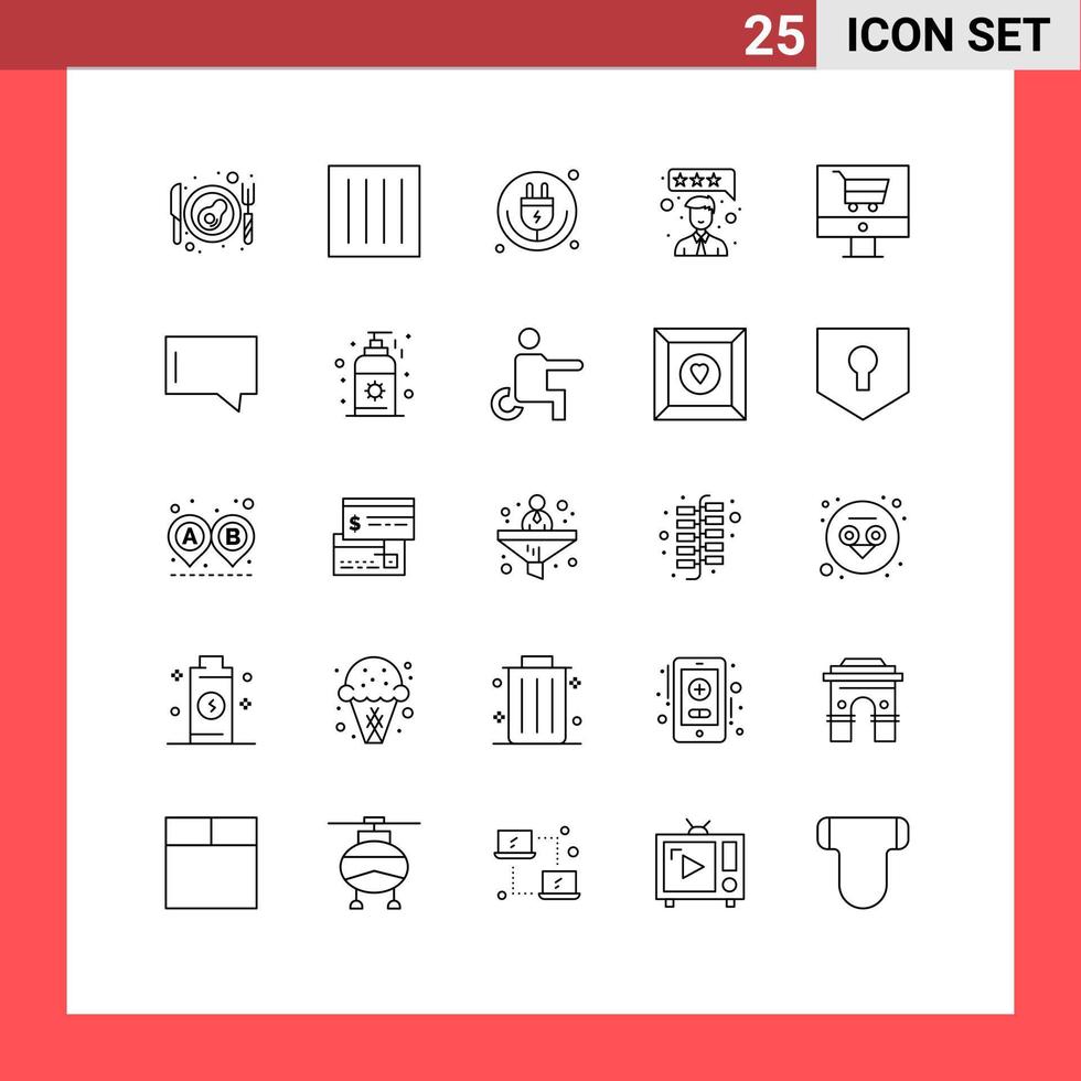 25 Universal Lines Set for Web and Mobile Applications ecommerce review plug feedback wifi Editable Vector Design Elements