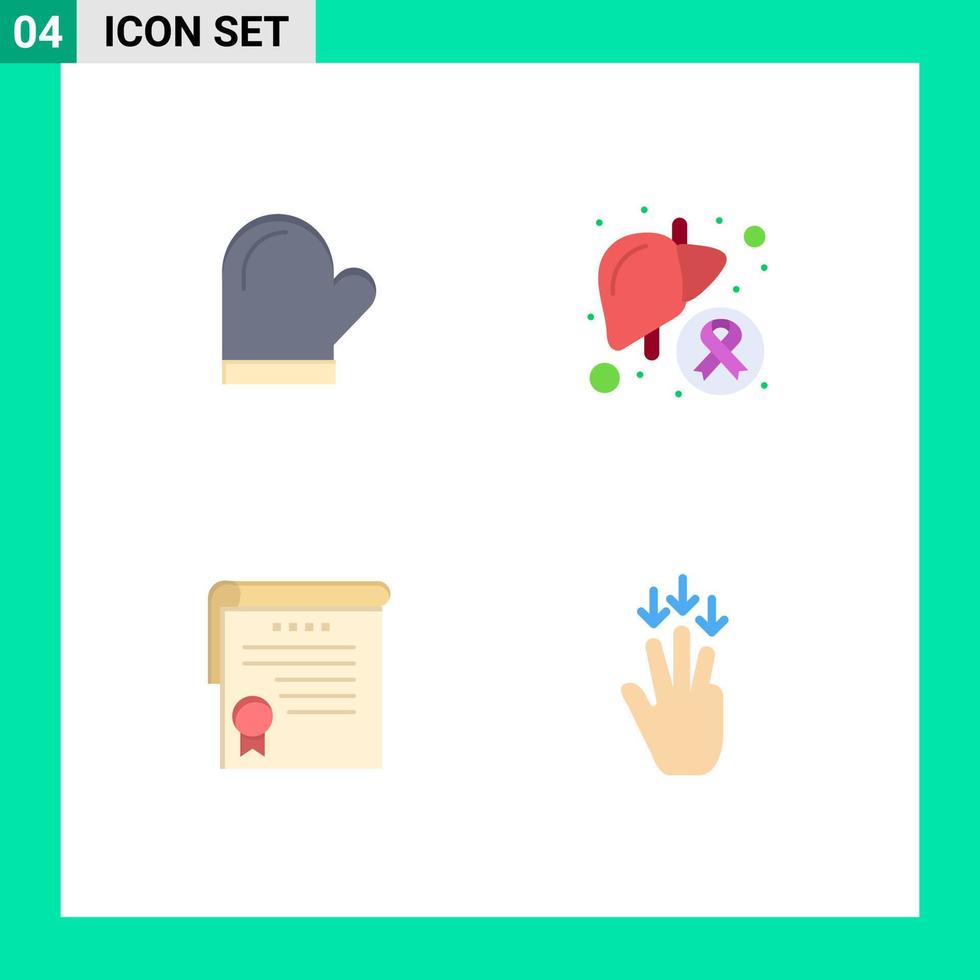 Group of 4 Flat Icons Signs and Symbols for glouve sick kitchen disease achievement Editable Vector Design Elements