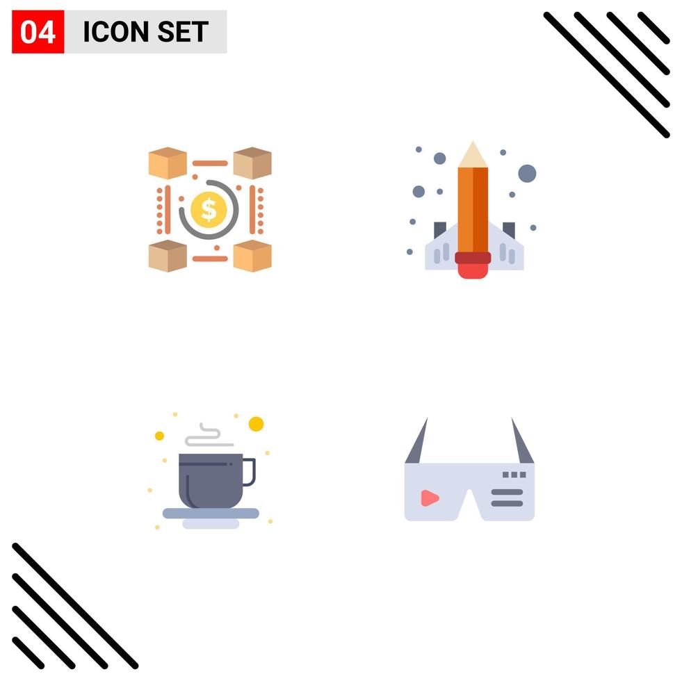 Group of 4 Modern Flat Icons Set for blockchain rocket pp education hot Editable Vector Design Elements