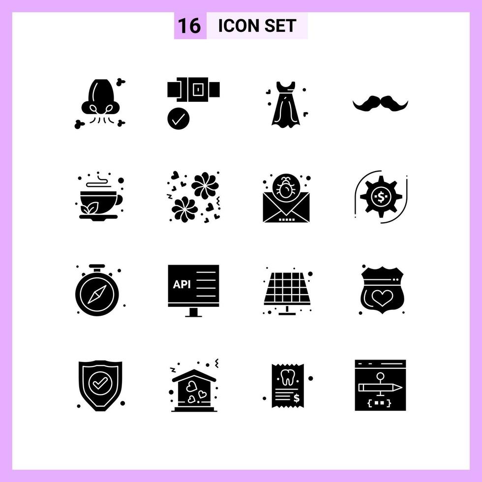 16 Icons in Solid Style Glyph Symbols on White Background Creative Vector Signs for Web mobile and Print