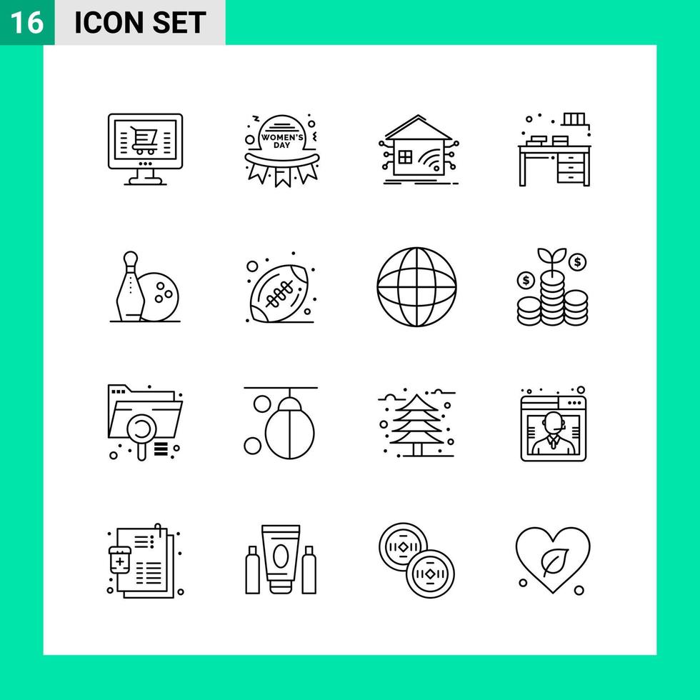 Pack of 16 Line Style Icon Set Outline Symbols for print Creative Signs Isolated on White Background 16 Icon Set vector