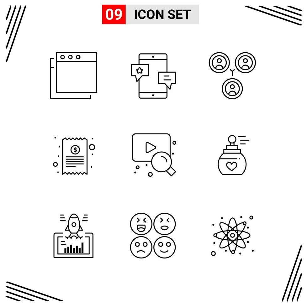 9 Icons Line Style Grid Based Creative Outline Symbols for Website Design Simple Line Icon Signs Isolated on White Background 9 Icon Set vector