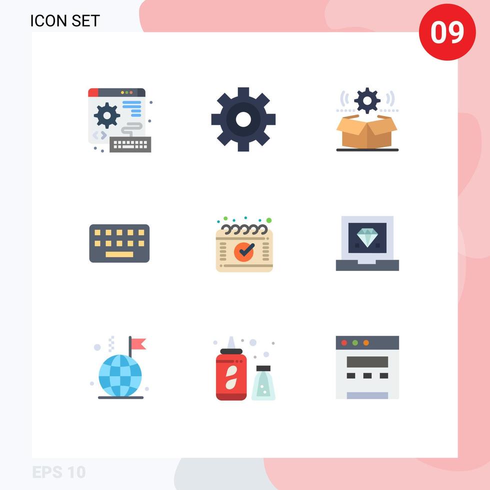 Pictogram Set of 9 Simple Flat Colors of coding calendar gear appointment board Editable Vector Design Elements