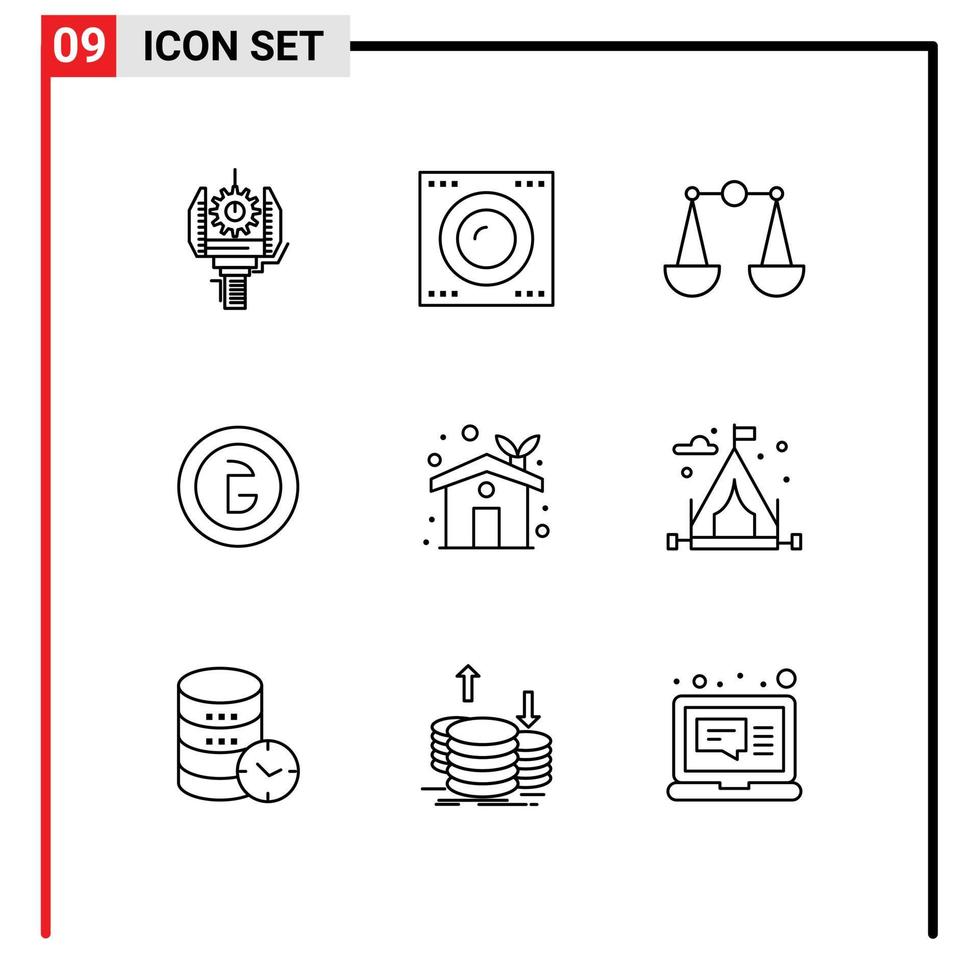 9 User Interface Outline Pack of modern Signs and Symbols of eco home finance technology currency bangladesh Editable Vector Design Elements
