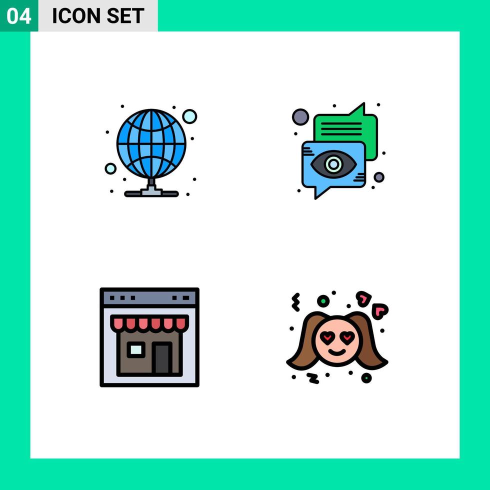 Pack of 4 Modern Filledline Flat Colors Signs and Symbols for Web Print Media such as hosting browser server communication online Editable Vector Design Elements